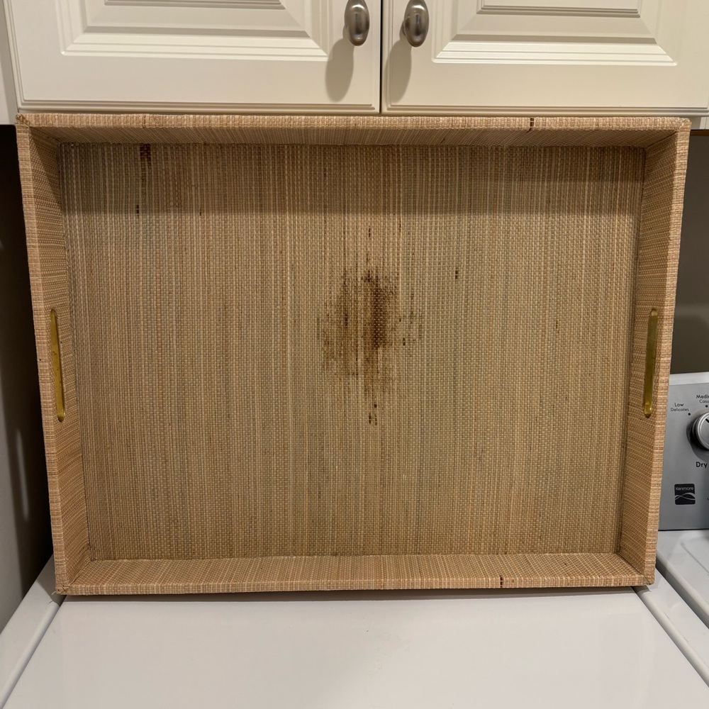 Woven Serving Tray with Cut-out Handles - Natural Beige